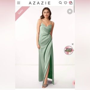 Brand New Azazie satin Maci agave dress size 6